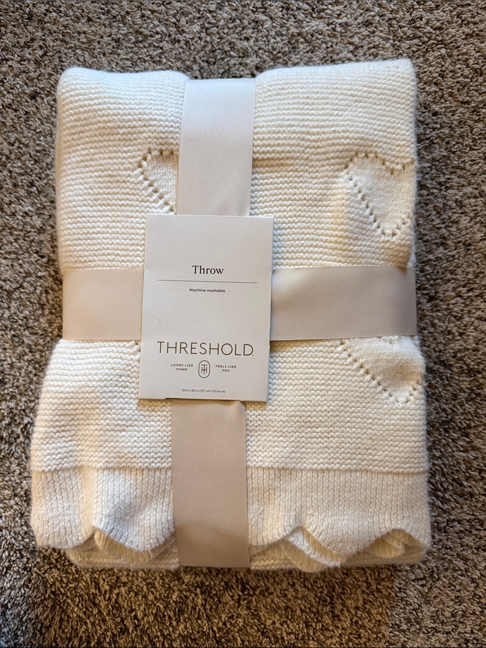 Threshold Cream Knit Throw with Heart Stitch Motif